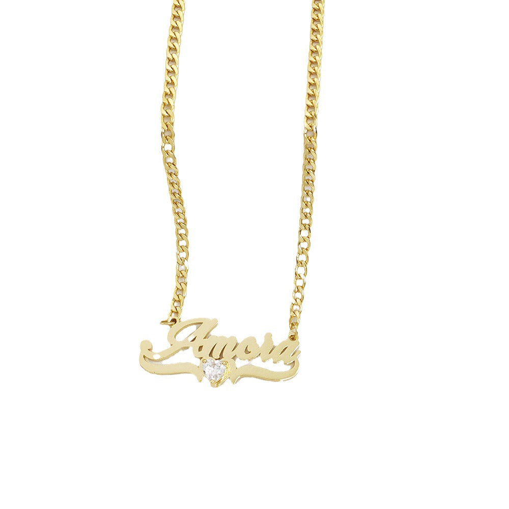 Collar con nombre personalizado DIY con piedra de nacimiento en forma de corazón