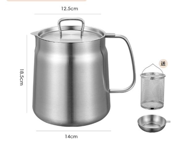 Tarro de aceite de acero inoxidable 304 con cesta de drenaje (un juego)