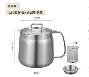 Tarro de aceite de acero inoxidable 304 con cesta de drenaje (un juego)