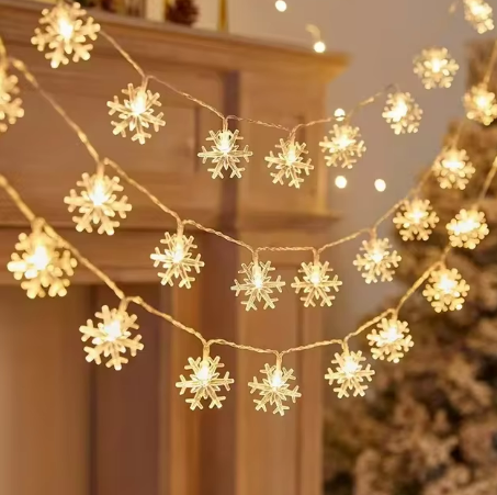 Schneeflocken Lichterkette für Winter- & Weihnachtsdekoration