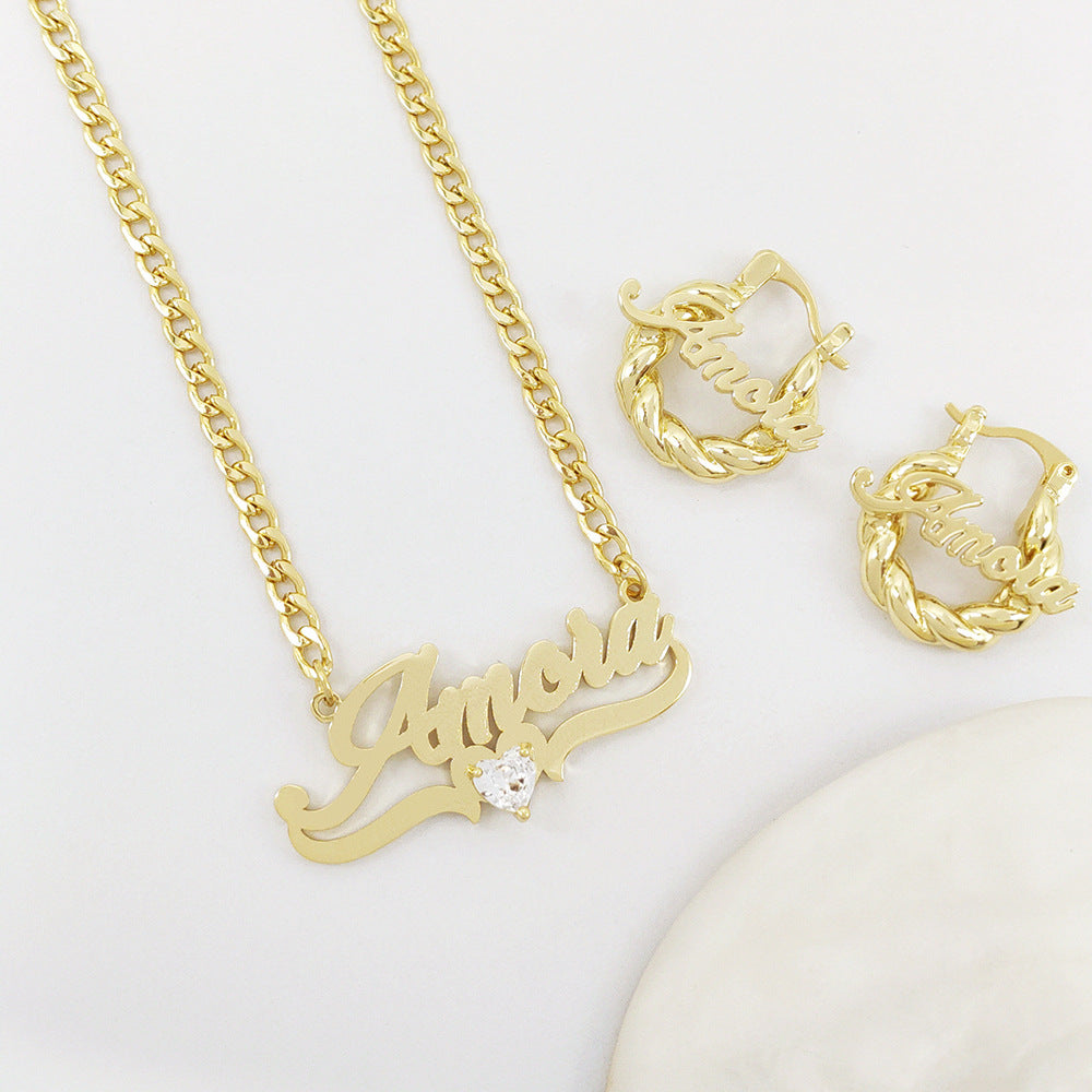 Collar con nombre personalizado DIY con piedra de nacimiento en forma de corazón