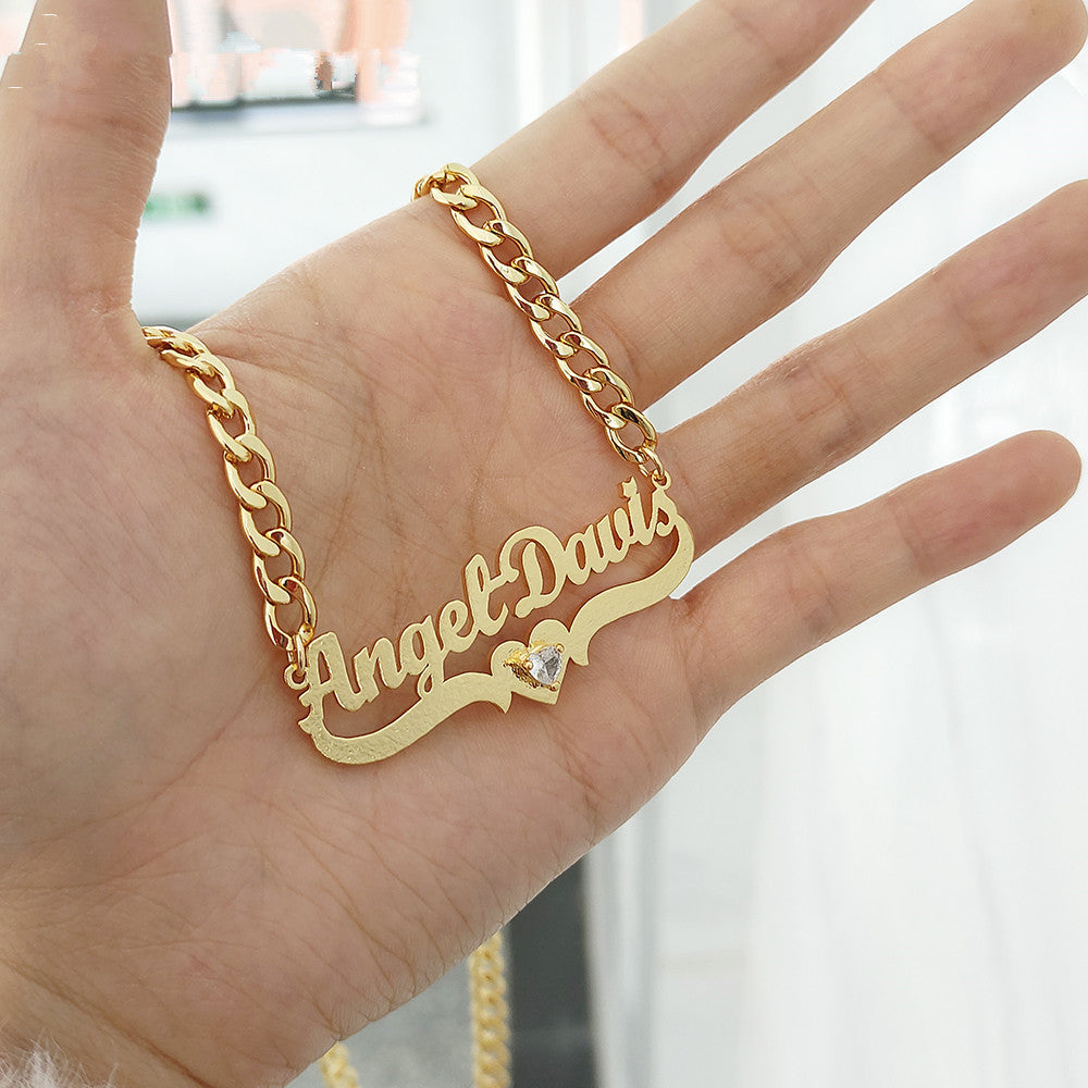 Collar con nombre personalizado DIY con piedra de nacimiento en forma de corazón