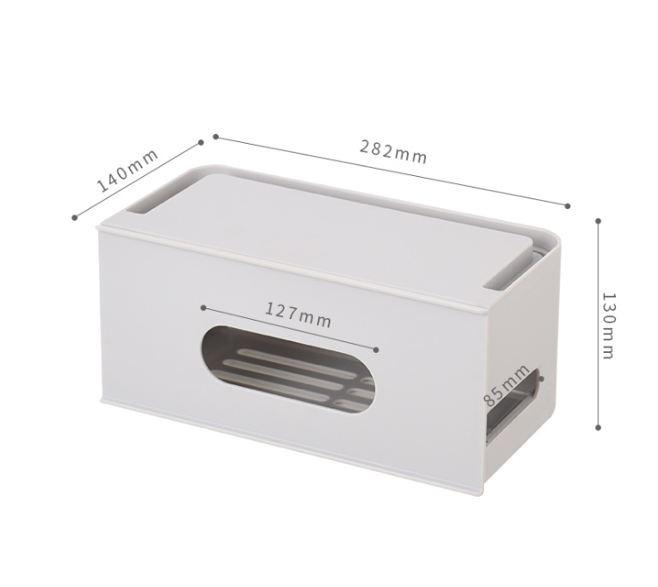 Caja de almacenamiento y organizador de cables con protección para la regleta