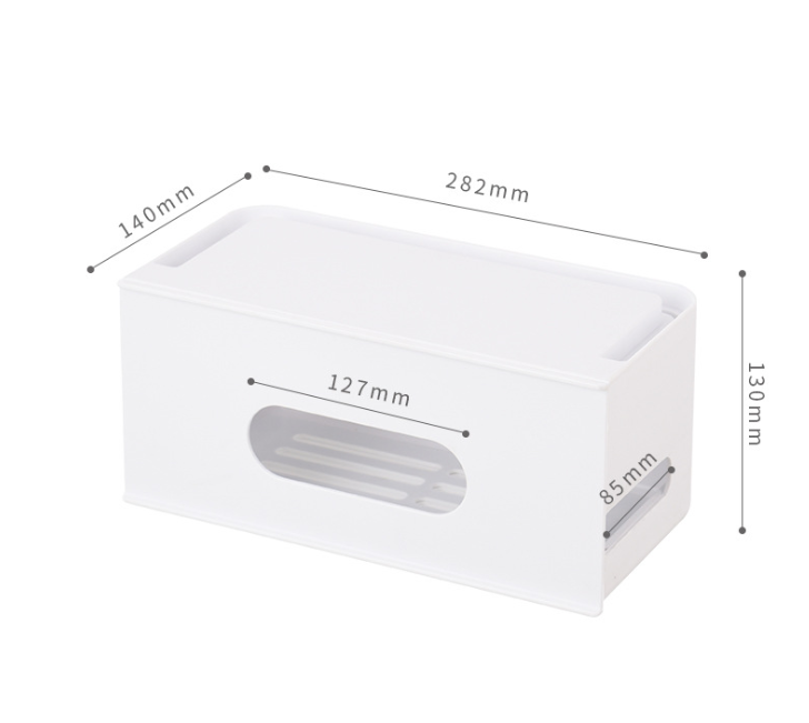 Caja de almacenamiento y organizador de cables con protección para la regleta