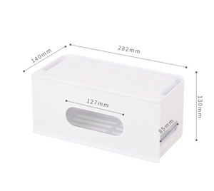Caja de almacenamiento y organizador de cables con protección para la regleta