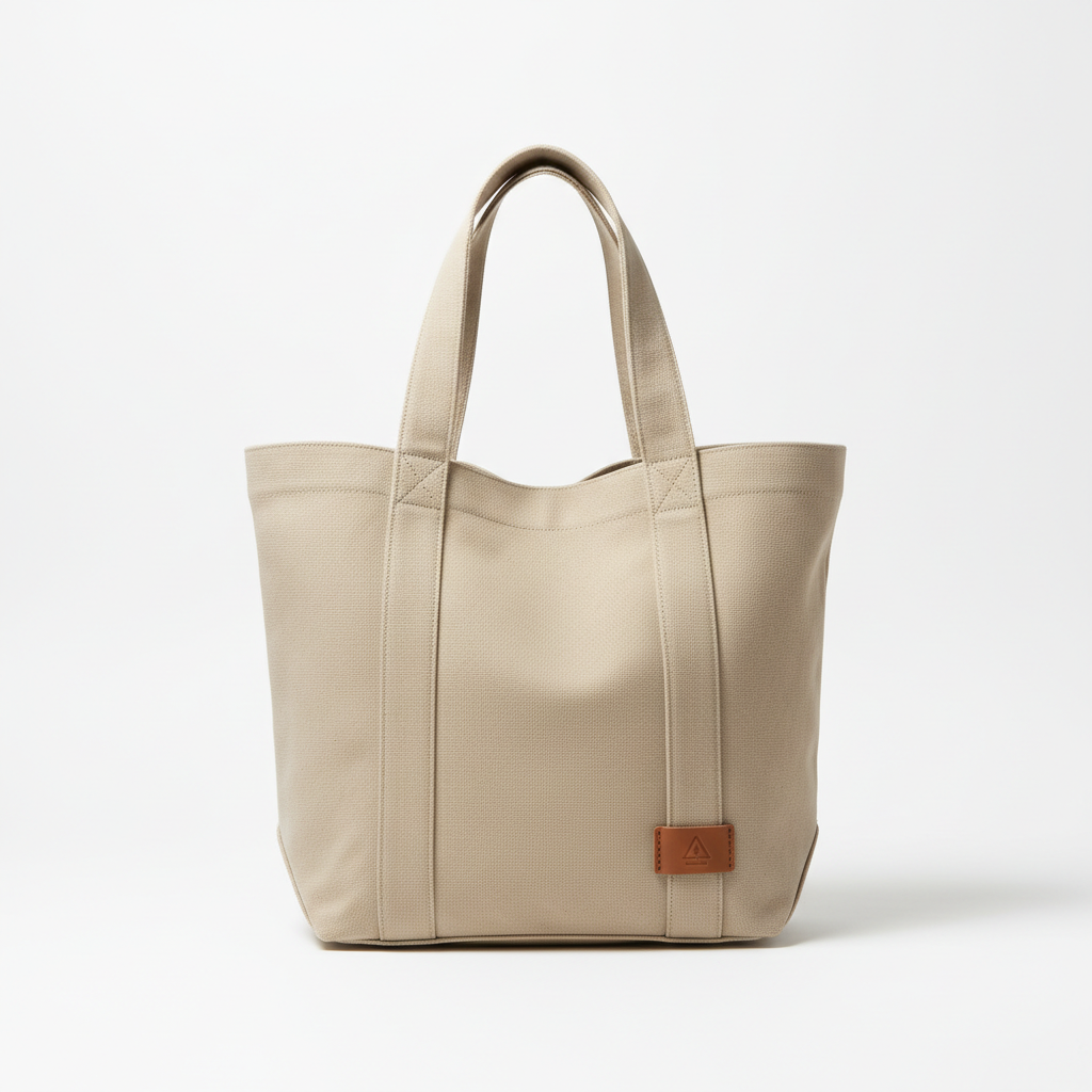 Natural beige canvas tote bag on white background