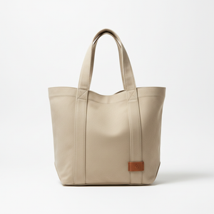 Natural beige canvas tote bag on white background